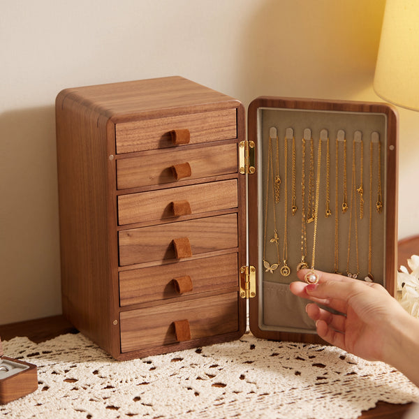 Walnut Rectangular Jewelry Storage Cabinet