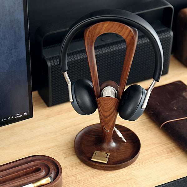 Hand-Carved Wooden Headphone Stand