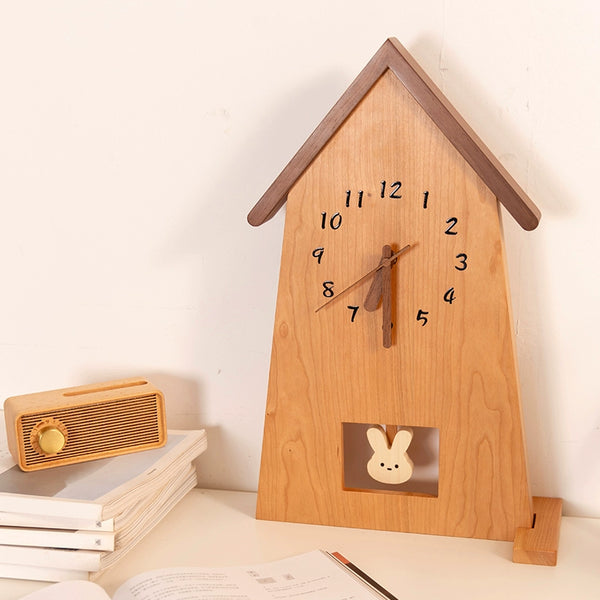 Wooden House-Shaped Pendulum Clock