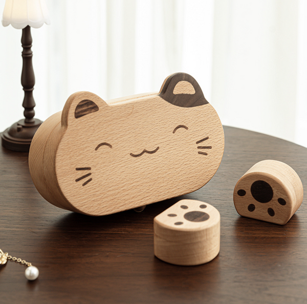 Cat-Shaped Wooden Jewelry Box